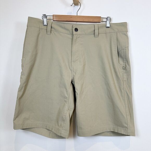 Stio Coburn Shorts Mens 36 Khaki Beige Nylon Chino Trail Camp Hiking Tech Gusset - Picture 1 of 10